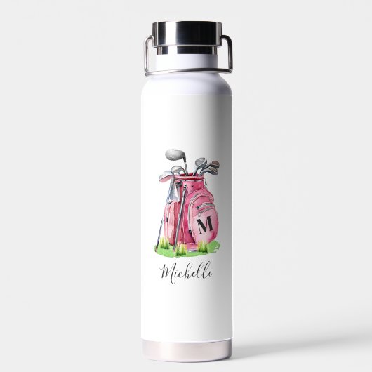 Rosa Golf Name Monogram Trinkflasche (Rückseite)
