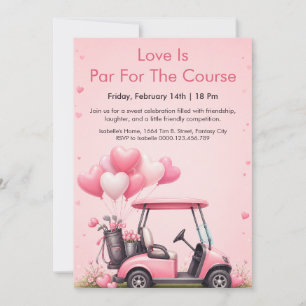 Rosa Golfcart Valentinstag-Party-Einladung Einladung