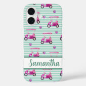 Rosa Golfkarren Aquamarin Streifen Personalisierte Case-Mate iPhone Hülle (Rückseite)
