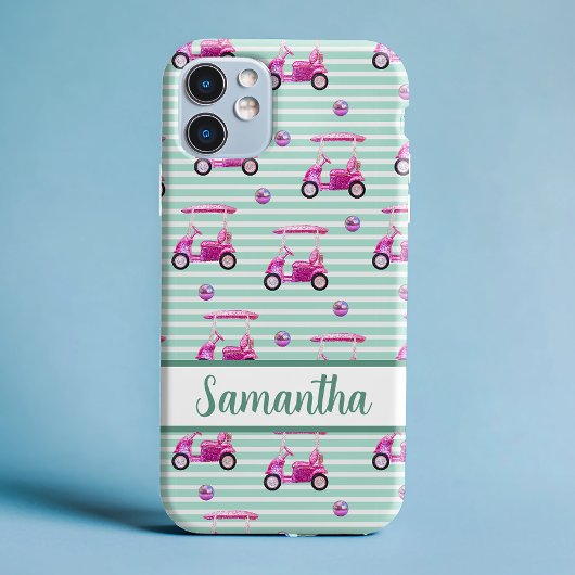 Rosa Golfkarren Aquamarin Streifen Personalisierte Case-Mate iPhone Hülle