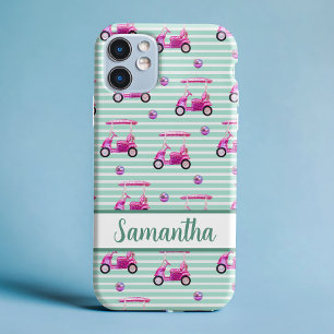 Rosa Golfkarren mit Türkisen Streifen Personalisie iPhone 16 Hülle