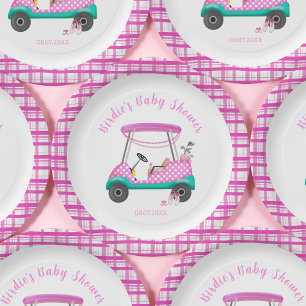 Rosa Golfwagen Babybedarf Babyparty Pappteller