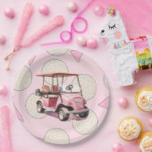 Rosa Golfwagen für weibliche Spieler Pappteller (Party)