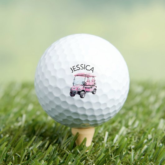 Rosa Golfwagen mit Namen Golfball