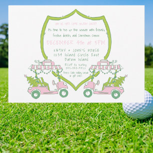 Rosa Golfwagen Weihnachts-Golfparty Einladung