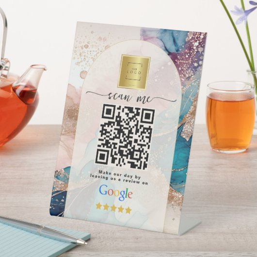 Rosa Google Bewertungen Geschäft-Link QR-Code Sockelschild (In Situ)