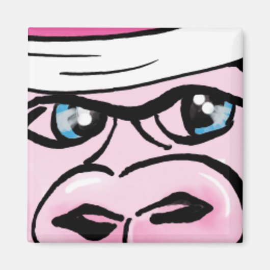 Rosa Gorilla mit Sweatband Magnet (Vorne)