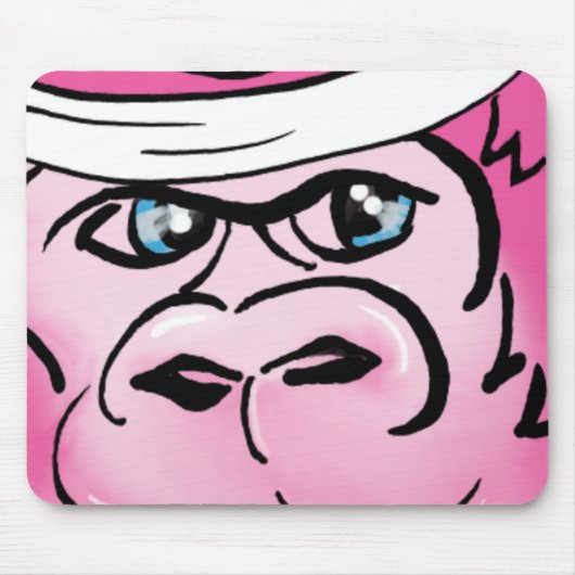 Rosa Gorilla mit Sweatband Mousepad (Vorne)