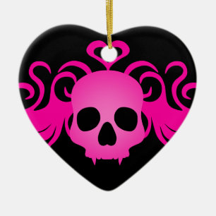 Rosa goth fanged Schädel romantisch Keramik Ornament