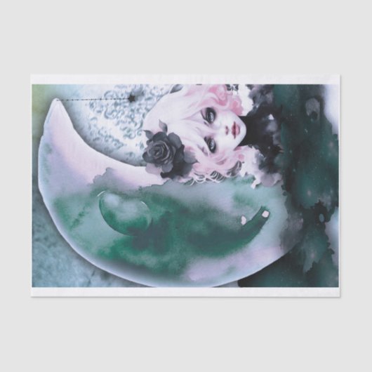 Rosa Gothic Girl mit Monddekoupage Seidenpapier (Vorderseite)