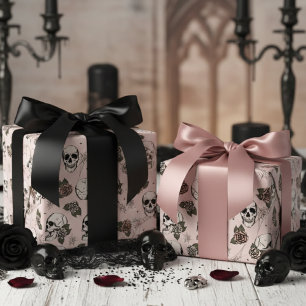 Rosa Gothic-Skulls und Rose Blues Geschenkpapier