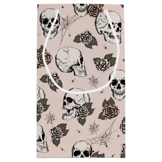Rosa Gothic Skulls und Rose Halloween Kleine Geschenktüte (Rückseite)