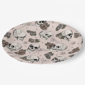 Rosa Gothic Skulls und Rose Halloween Pappteller (Schrägansicht)