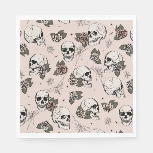 Rosa Gothic Skulls und Rose Halloween Serviette (Vorderseite)