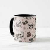 Rosa Gothic Skulls und Rose Halloween Tasse (Vorderseite Links)