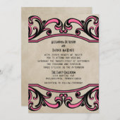 Rosa Gothic Wirbel Hochzeitsempfang Einladung (Vorne/Hinten)