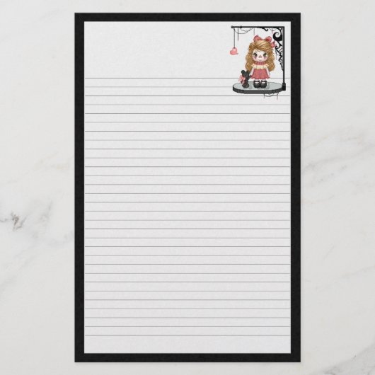 Rosa gotische Liebe-Puppen-Pixel-Kunst Briefpapier (Vorderseite)