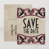 Rosa Gotische Wirbel Save the Date Postkarte (Vorne/Hinten)