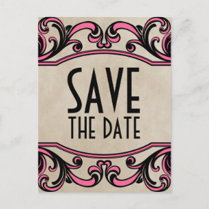 Rosa Gotische Wirbel Save the Date Postkarte