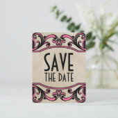 Rosa Gotische Wirbel Save the Date Postkarte (Stehend Vorderseite)