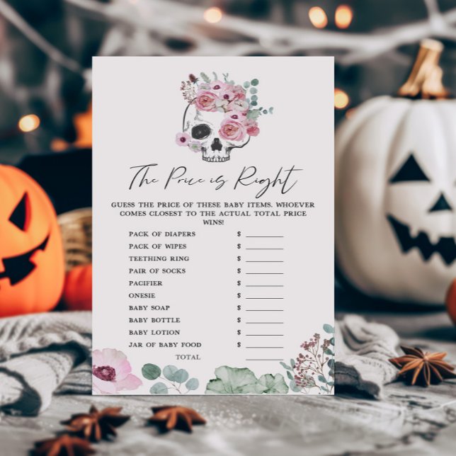 Rosa gotischer Blumenschädel Der Preis ist das ric (Floral Skull Baby Shower The Price is Right Game)