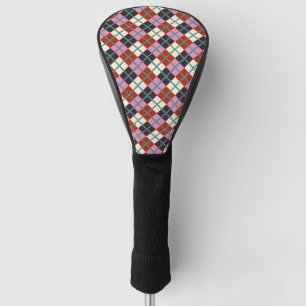 Rosa Gpflanze Elfenbein Aquamarin Retro Kariert  Golf Headcover