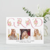 Rosa GRAD-Typografie Rosen Foto Abschluss Ankündigung (Stehend Vorderseite)