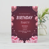 Rosa Gradient Elegante Einladung zum Geburtstag (Stehend Vorderseite)