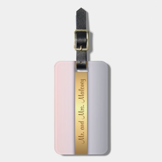 Rosa Gradient Rose Gold Monogramm Gepäckanhänger (Vorderseite vertikal)