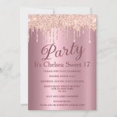 Rosa Gradienten Rose Gold Glitzer Tropfen Sweet 17 Einladung (Vorderseite)