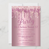 Rosa Gradienten Rose Gold Glitzer Tropfen Sweet 17 Einladung (Vorderseite)