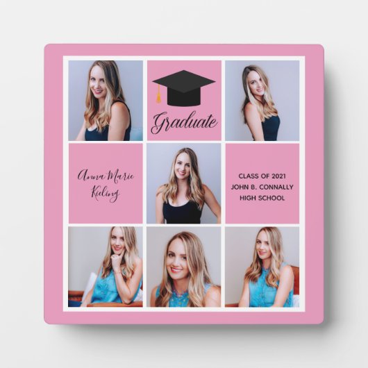 Rosa Graduate Foto Collage Niedlicher Abschluss Fotoplatte (Vorderseite)