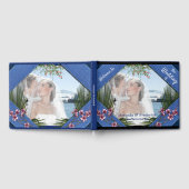 Rosa Grafische Blume auf blauem Stoff Gästebuch (Voll)