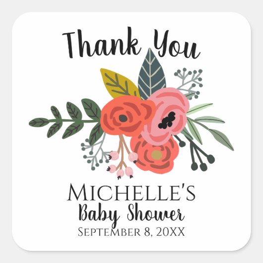 Rosa Granatapfel Blume Party Quadratischer Aufkleber (Vorderseite)