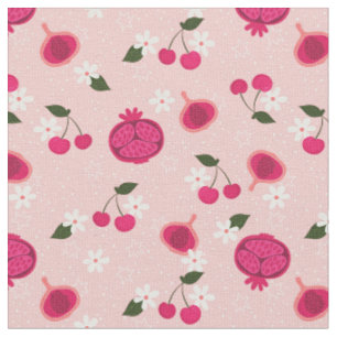 rosa Granatapfel Frucht Kirsche floral Gänseblume Stoff