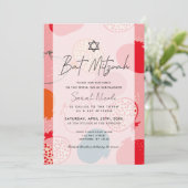 Rosa Granatapfel-Muster Bat Mitzvah Einladung (Stehend Vorderseite)