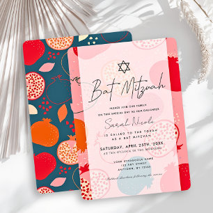 Rosa Granatapfel-Muster Bat Mitzvah Einladung