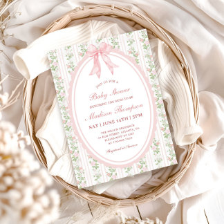 Rosa Grandmillennial Vintage Baby Shower Einladung