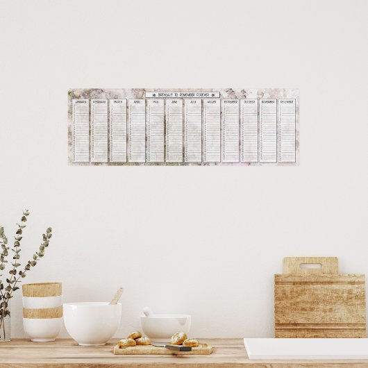 Rosa Granit Perpetual Birthday Calendar Poster (Küche)
