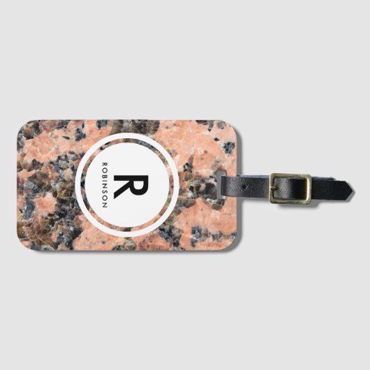 Rosa Granit-Rock-Monogramm Gepäckanhänger (Vorderseite (Horizontal))