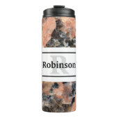 Rosa Granitgestein Textur mit Name und Monogramm Thermosbecher (Vorderseite)