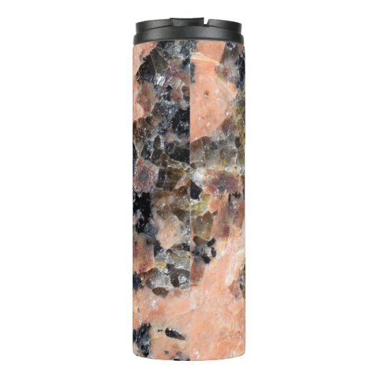 Rosa Granitgestein Textur mit Name und Monogramm Thermosbecher (Rückseite)