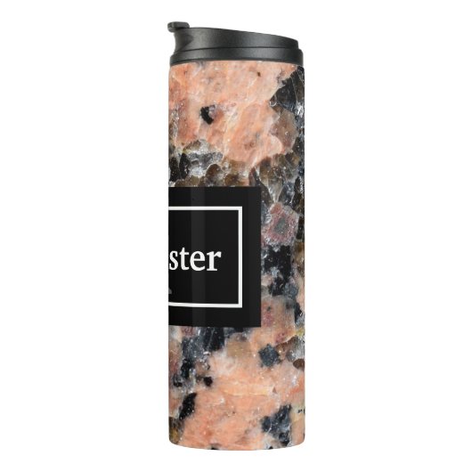 Rosa Granitgestein Textur mit Name und Monogramm Thermosbecher (Nach rechts gedreht)