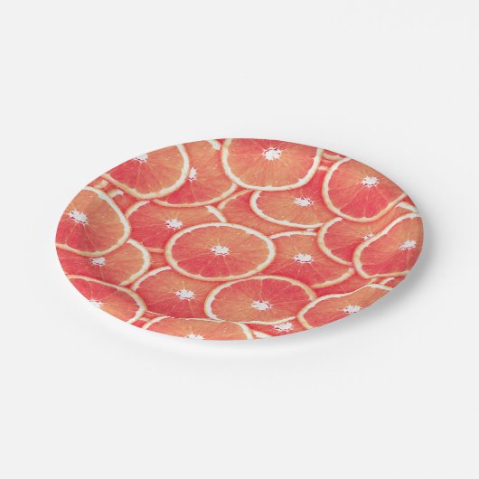 Rosa Grapefruitscheiben Pappteller (Schrägansicht)
