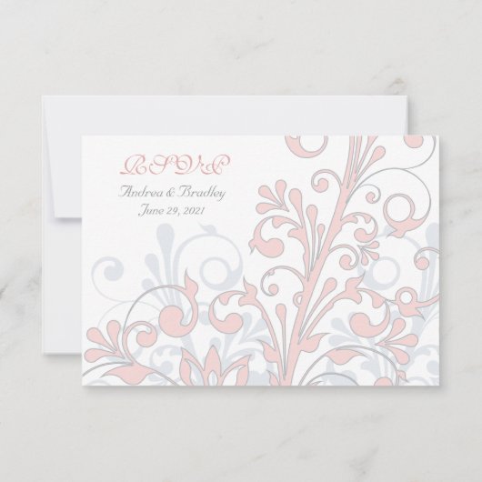 Rosa, grau, Abstrakte Blütenkarte RSVP Karte (Rückseite)