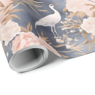 Rosa Grau Asiatisch Floral Vogel Geschenkpapier