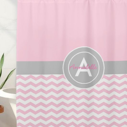 Rosa Grau Chevron Duschvorhang
