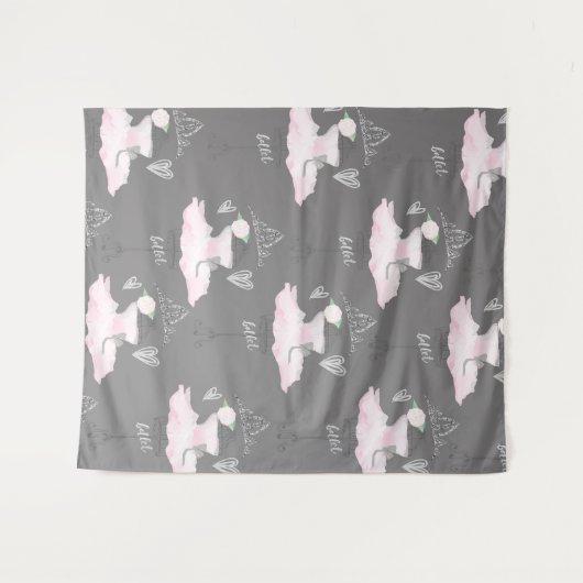 Rosa & Grau Couture Ballerina Girls Zimmer Wandteppich (Vorderseite (Horizontal))