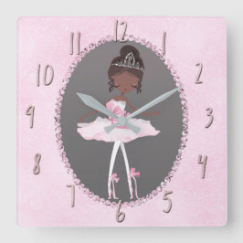 Rosa & Grau Couture Ethnic Ballerina Girls - Garte Quadratische Wanduhr