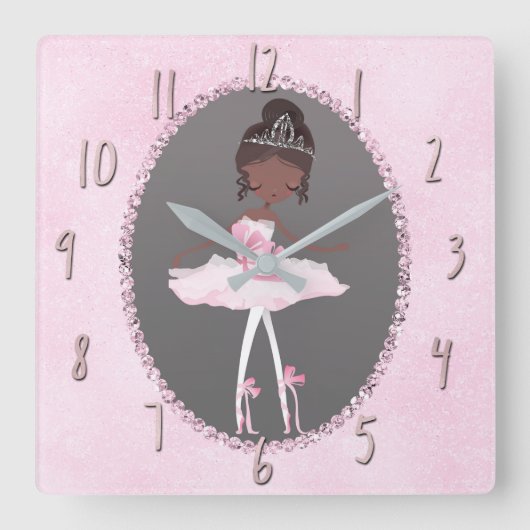Rosa & Grau Couture Ethnic Ballerina Girls - Garte Quadratische Wanduhr (Vorderseite)